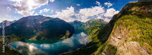 Fototapeta Naklejka Na Ścianę i Meble -  Panoramic and drone landscape of Geiranger fjords, Geirangerfjord, Norway
