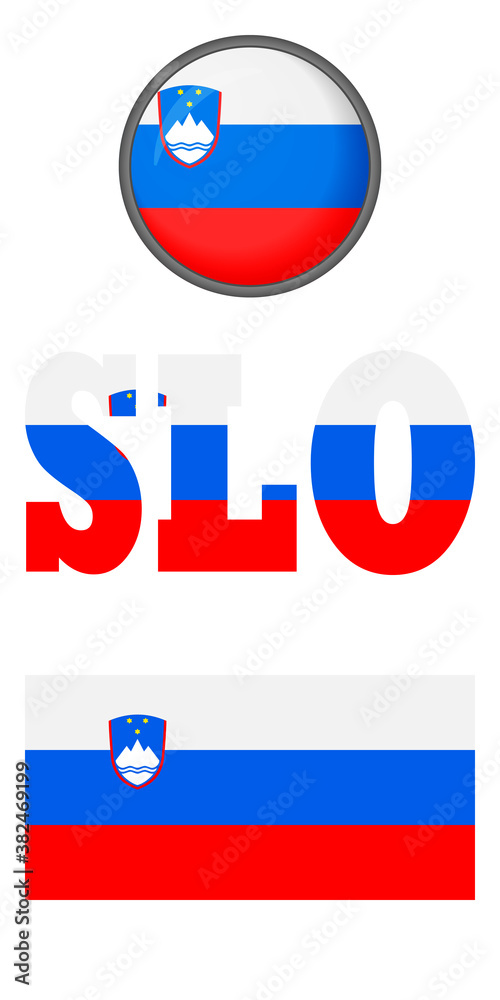 Slovenian flag icons on a white background. Vector image: flag of Slovenia, the button and the abbreviation. You can use it to create a website, print brochures, booklets, flyers, and travel guides Slovenian flag icons on a white background. Vector image: flag of Slovenia, the button and the abbreviation. You can use it to create a website, print brochures, booklets, flyers, and travel guides
