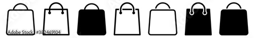 Shopping Bag Icon Black | Paper Bags Illustration | Online Shop Symbol | E-Commerce Logo | Commerce Sign | Isolated | Variations