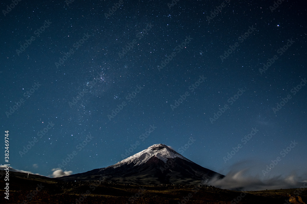 Cotopaxi Volcano at night with stars / long expusure