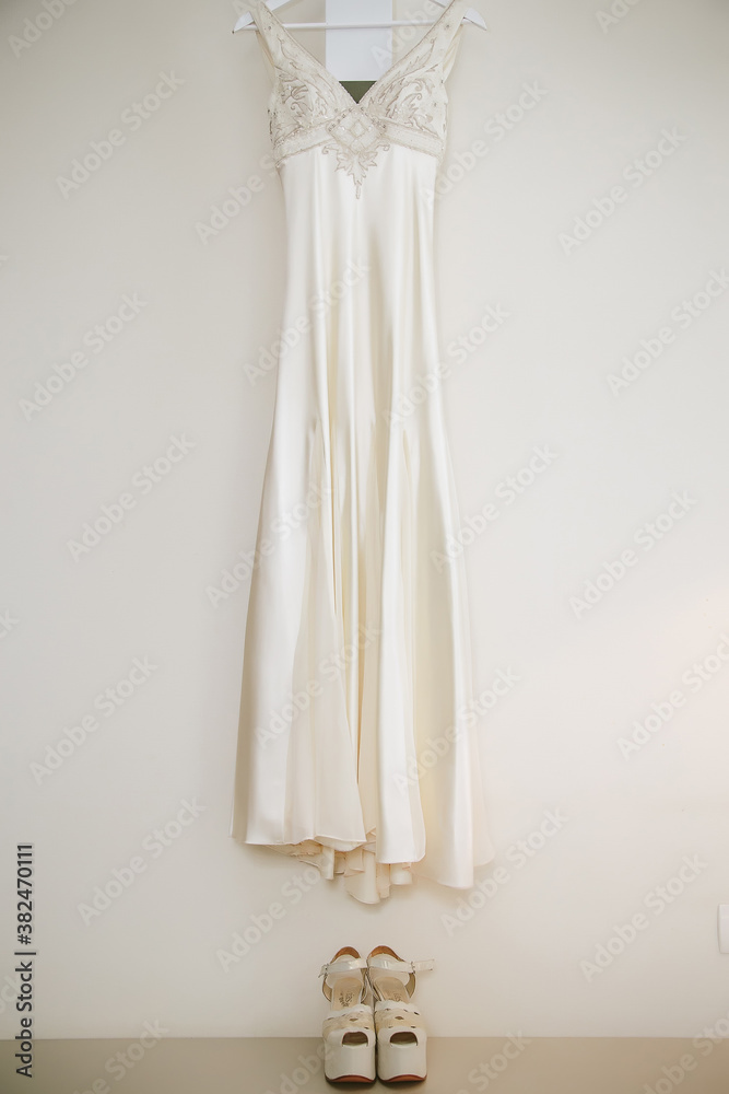 Vestido de novia de casamiento en detalle Vestido de novia de casamiento en detalle