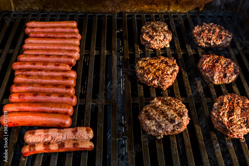 Hamburgers and Hot Dogs on the grill
