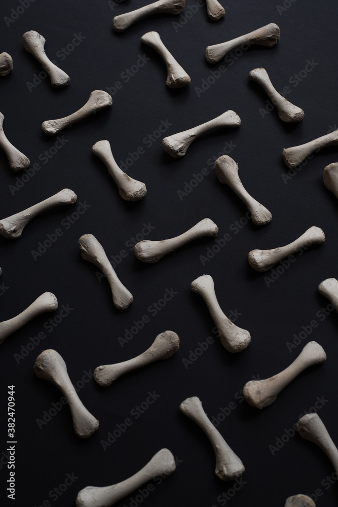 Bones arranged on black background. Bones arranged on black background.