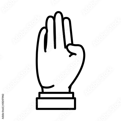 Hand gesture showing letter B on Sign Language, line style
