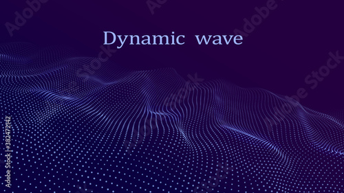 A wave of moving particles. Abstract 3d vector illustration on a dark background.