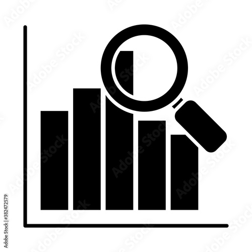 graphic bar chart with magnifying glass icon, silhouette style