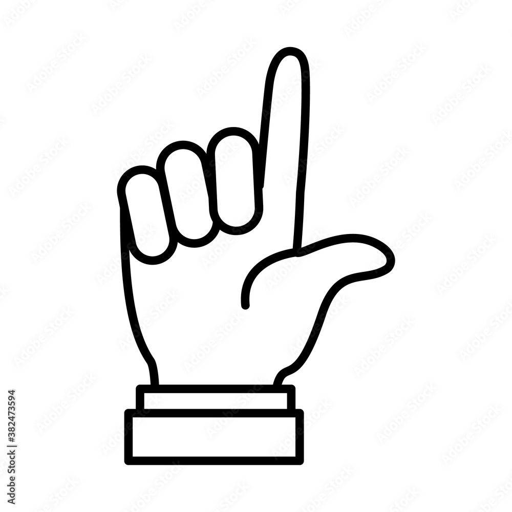 Hand gesture showing L letter, line style