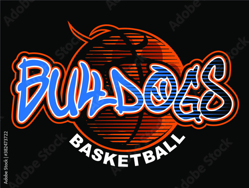 bulldogs basketball team design with large paw print inside ball for school, college or league