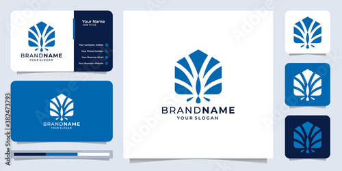 palm house logo design template.logo for palm , island, Dubai, United Arab Emirates. logo with business card.premium vector