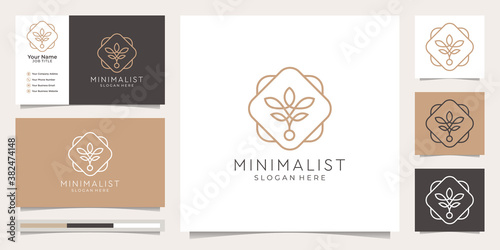 Minimalist elegant flower rose luxury beauty salon, fashion, skin care, cosmetic, yoga and spa products. logo templates and business card design.Premium Vector