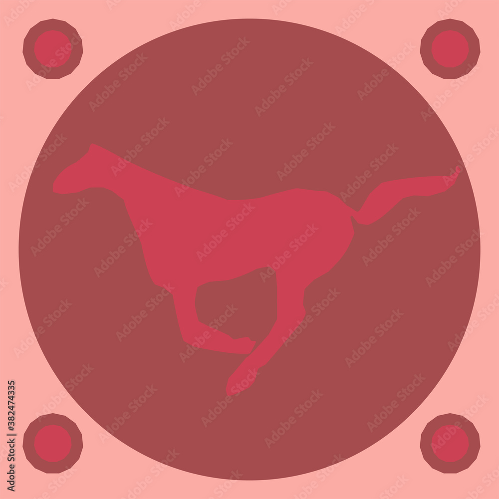 Card with pink horse and circle, animal illustration, poster, vector Card with pink horse and circle, animal illustration, poster, vector