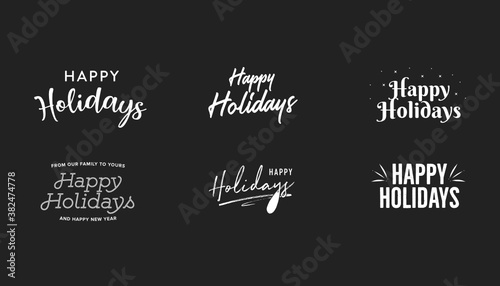 Happy Holidays Text  Happy Holidays Background  Christmas Text  Merry Christmas Text  Holiday Vector Text  Gold Vector Holiday Isolated Illustration