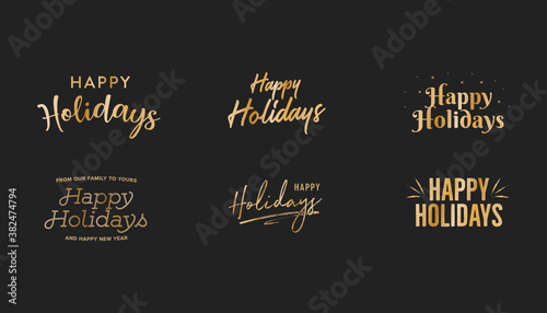Happy Holidays Text, Happy Holidays Background, Christmas Text, Merry Christmas Text, Holiday Vector Text, Gold Vector Holiday Isolated Illustration