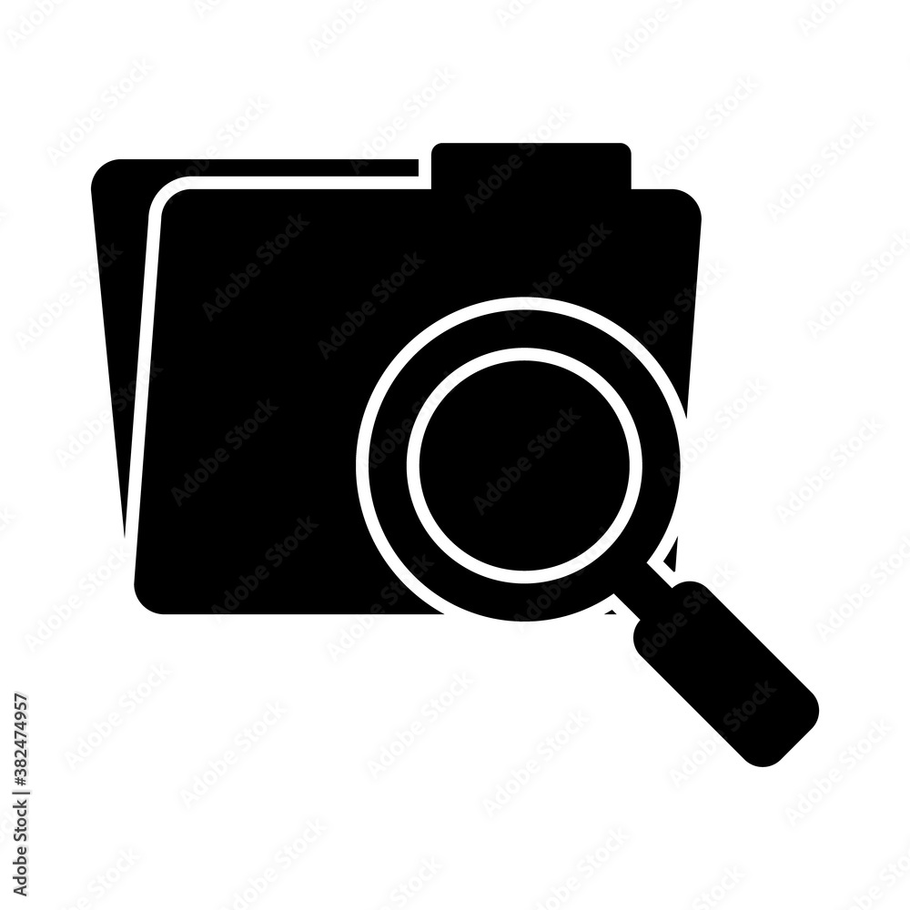 folder with magnifying glass icon, silhouette style folder with magnifying glass icon, silhouette style