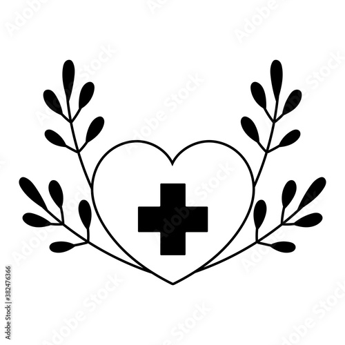 medical heart cross ribbon emblem isolated icon style