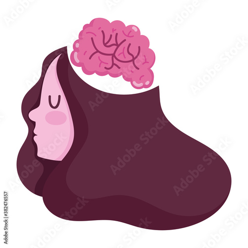 menatl health girl head profile brain isolated icon photo