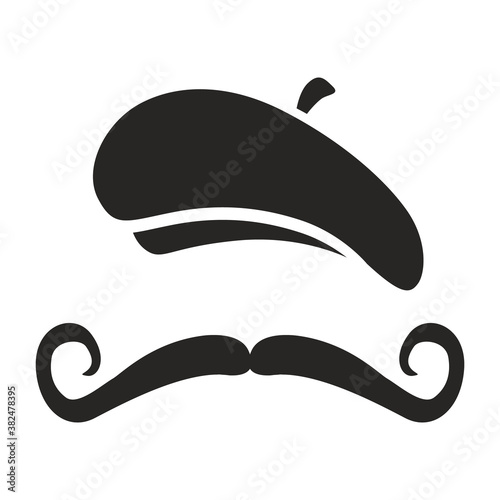 Retro mustache Icon. French painter, mustache man icon isolated on white background. Vector illustration