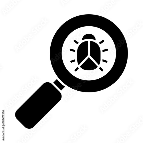 magnifying glass with bug icon, silhouette style photo