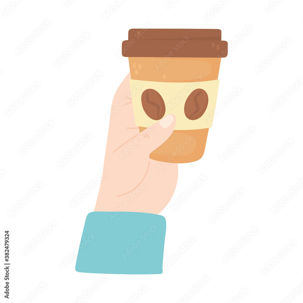 hand with disposable cup coffee isolated icon style hand with disposable cup coffee isolated icon style