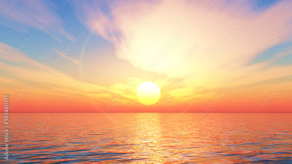 3D sunset ocean landscape