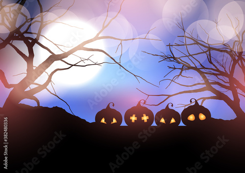 Halloween pumpkins in spooky landscape