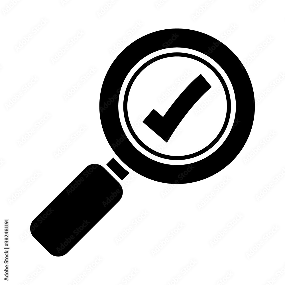 magnifying glass with check mark icon, silhouette style