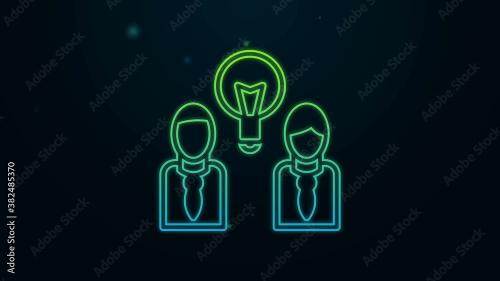 Glowing neon line People with lamp bulb icon isolated on black background. Concept of idea. 4K Video motion graphic animation Glowing neon line People with lamp bulb icon isolated on black background. Concept of idea. 4K Video motion graphic animation