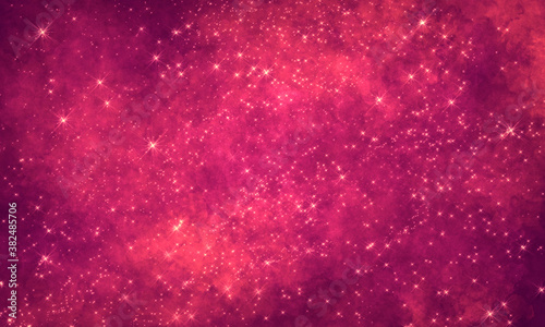 red pink bright saturated space background with many stars and grunge texture. Stylish background for the design of banners, cards, brochures, greeting, invitation
