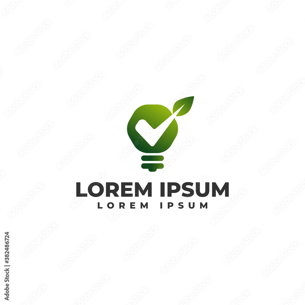 Lightbulb with check mark and leaf logo icon vector illustration
