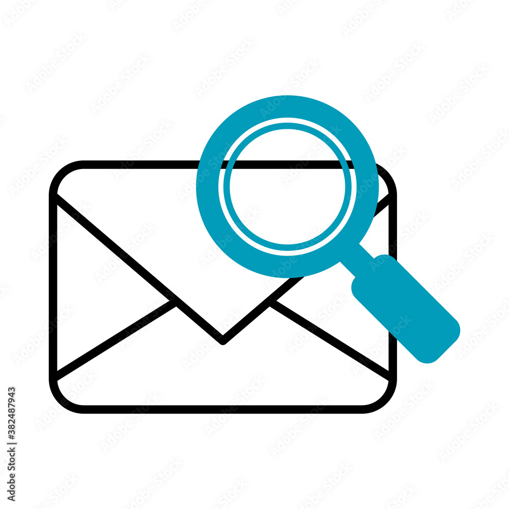 envelope with magnifying glass icon, half line half color style envelope with magnifying glass icon, half line half color style