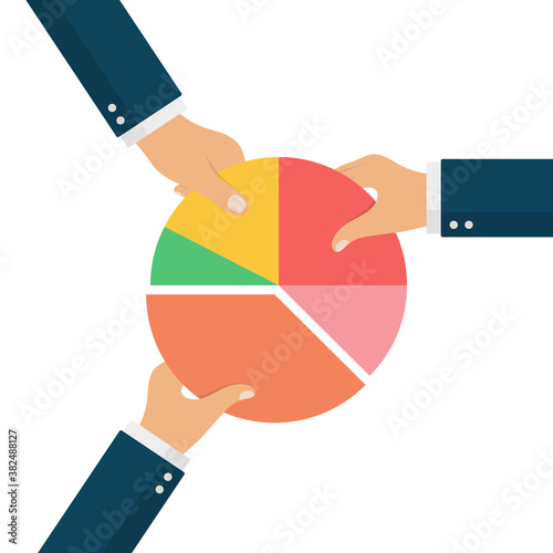 Market Share Concept. Hands Holding Pie Chart. Percentage of Market Share.