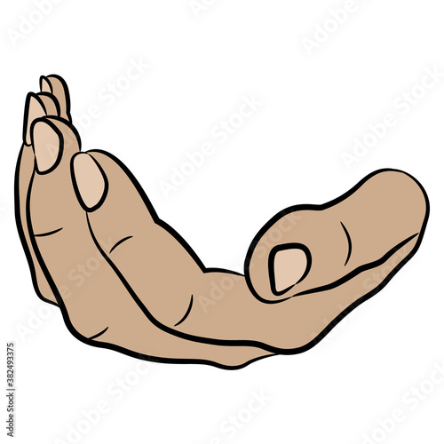 Empty human hand in scooping gesture. Cartoon style. 