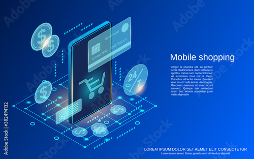 Online shopping flat 3d isometric vector concept illustration