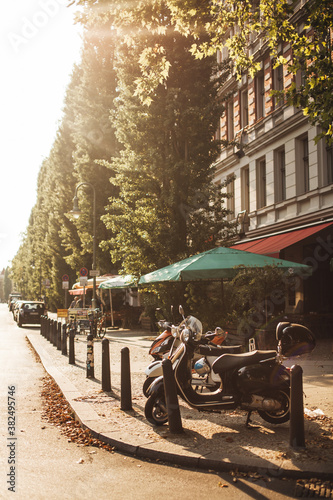 One of the street corners in Prenzlauerberg, Berlin. Summer evening. photo