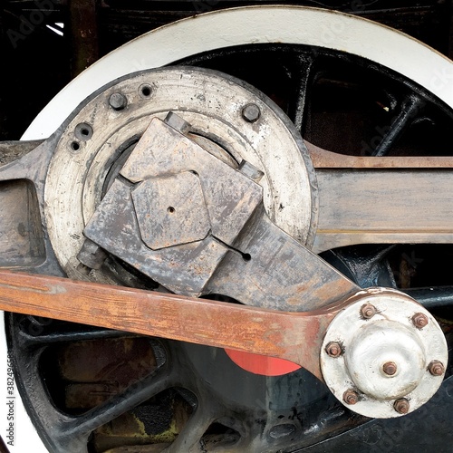 Detail of an old steam train wheel