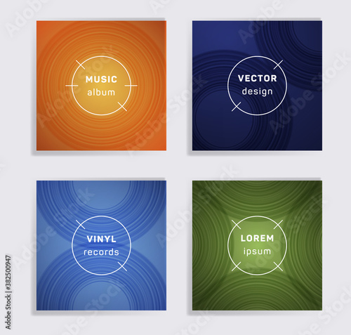 Abstract vinyl records music album covers set.