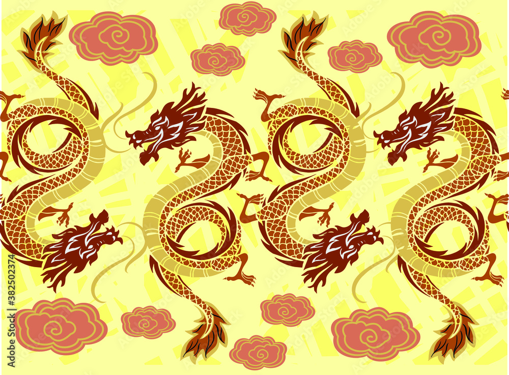 Chinese traditional dragon, with modern colors, very artistic and aesthetic background, batik, illustration, Vector, EPS 10