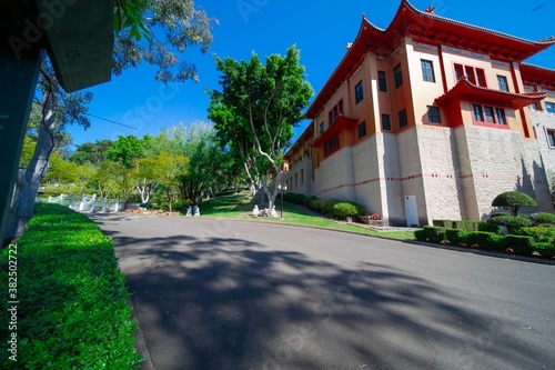 Beautiful colours of a Buddhist temple Nan Tien Temple Woolongong Sydney NSW Australia  photo