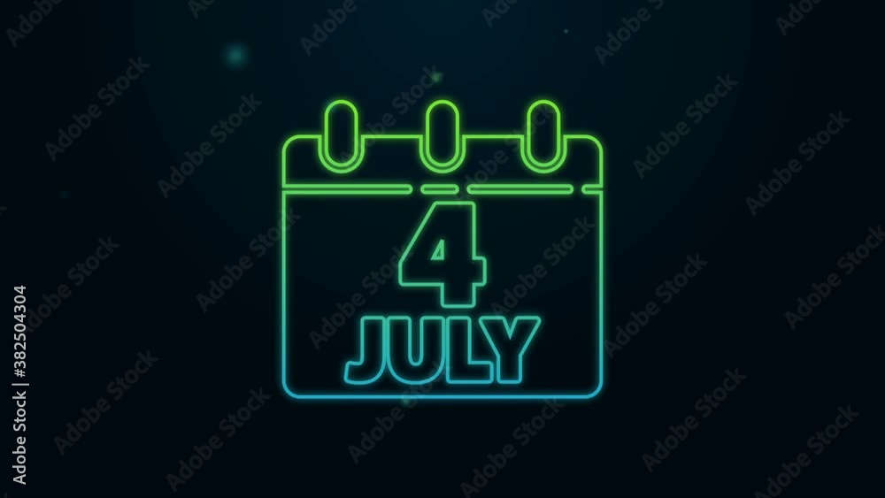 Glowing neon line Day calendar with date July 4 icon isolated on black background. USA Independence Day. 4th of July. 4K Video motion graphic animation Glowing neon line Day calendar with date July 4 icon isolated on black background. USA Independence Day. 4th of July. 4K Video motion graphic animation