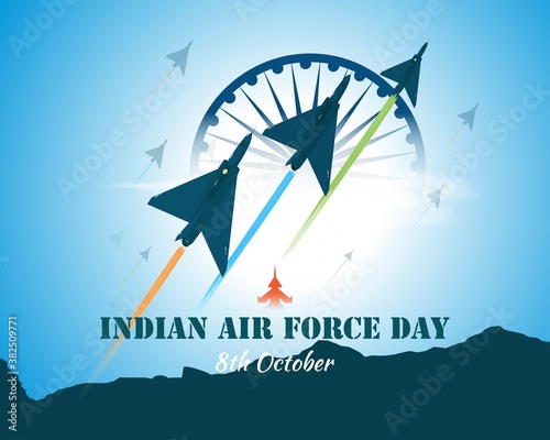 Indian air force day-vector illustration of Indian jet air shows on abstract background