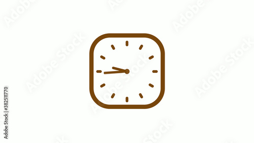 Orange dark color square 12 hours clock icon on white background,Clock icon