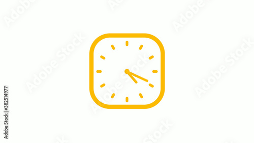 Orange color square clock icon on white background, Clock icon, Counting down clock icon © MSH