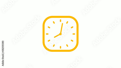 New orange color square clock icon on white background, Clock icon, 12 hours clock icon