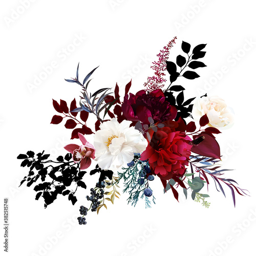 Burgundy red and white flowers glamour vector design bouquet