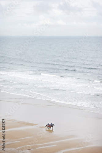 Horses ridden on a beach photo