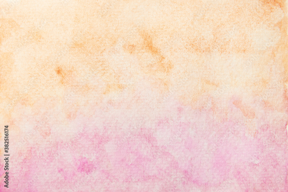 Texture of watercolor painting on paper wallpaper. Hand painted orange and pink watercolor background.