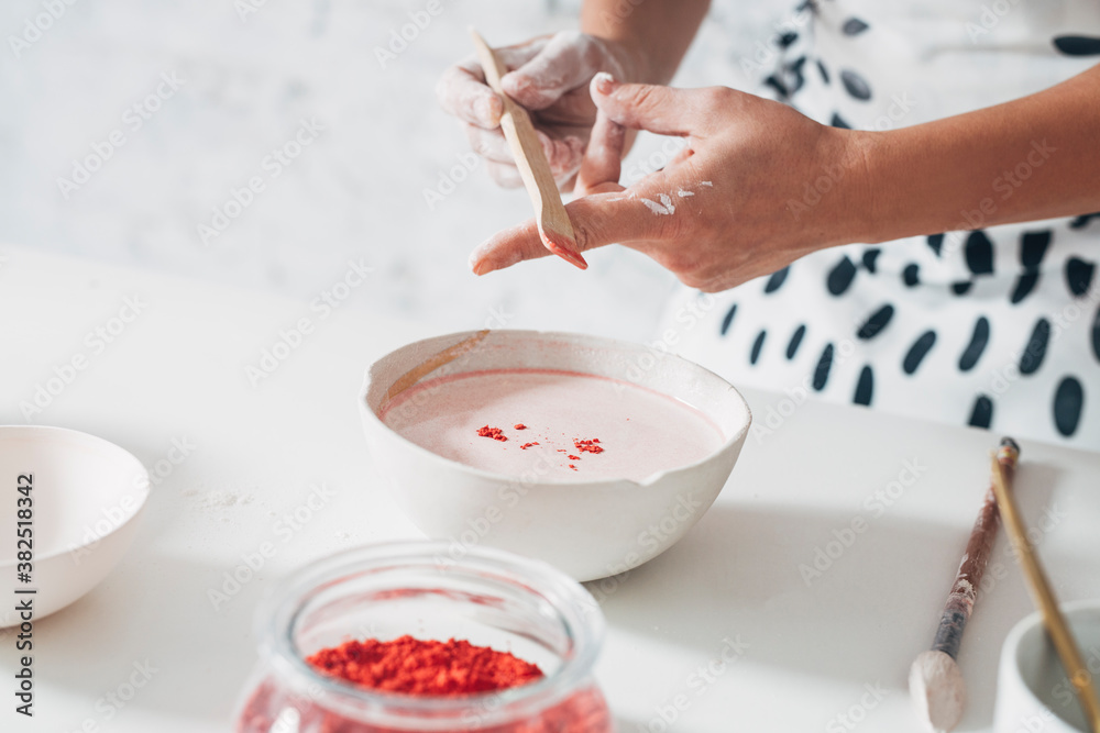 Woman Artisan Making Porcelain Dishes Woman Artisan Making Porcelain Dishes
