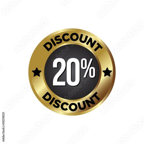 20% off Discount Badge, on golden and black colour background