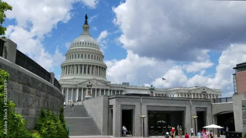 Exterior of the US Capitol Building on a cloudy day