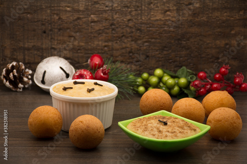 Natilla and buñuelos traditional colombian food.